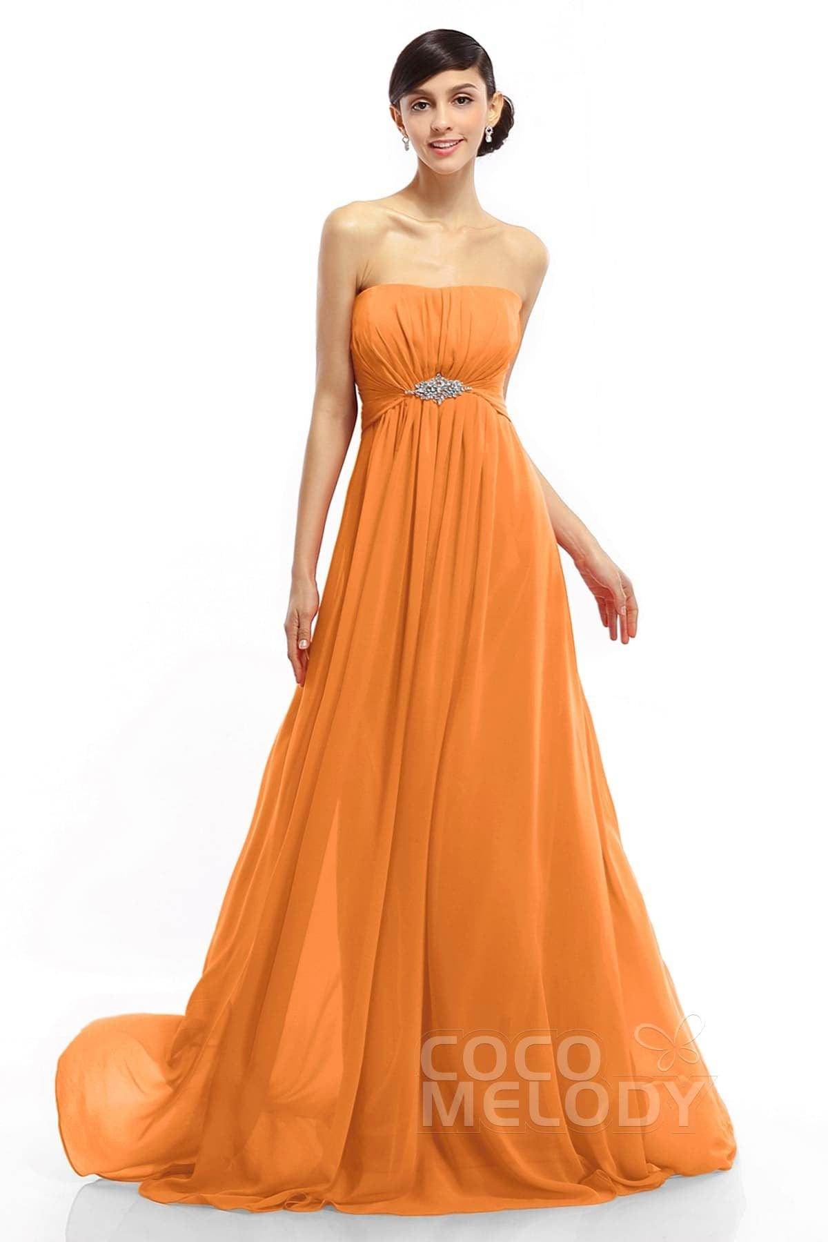 A-Line Sweep-Brush Train Chiffon Dresses COLT14008 - COCOMELODY